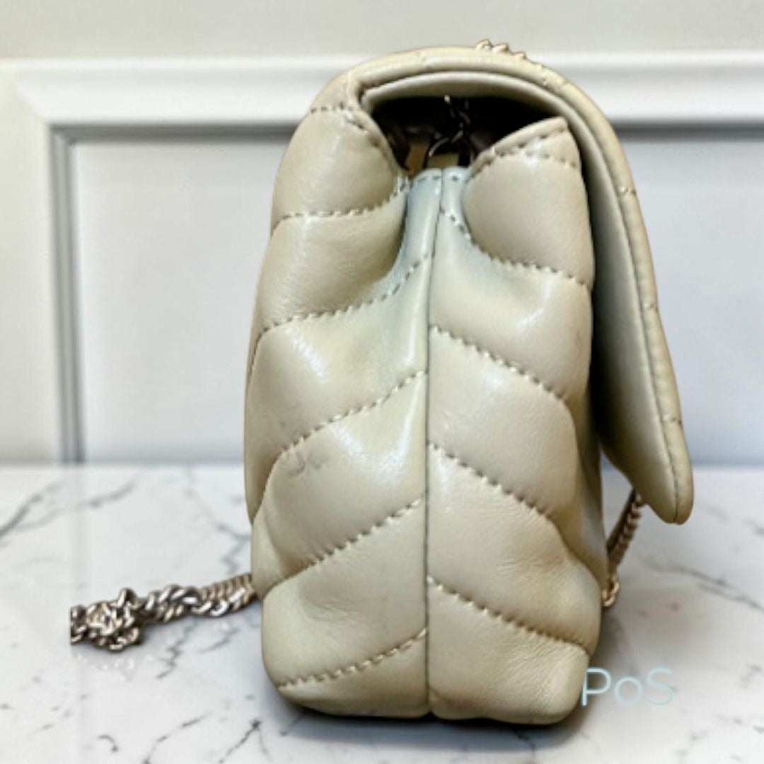 TORY BURCH SAGE GREEN AND SILVER KIRA CONVERTIBLE SHOULDER BAG