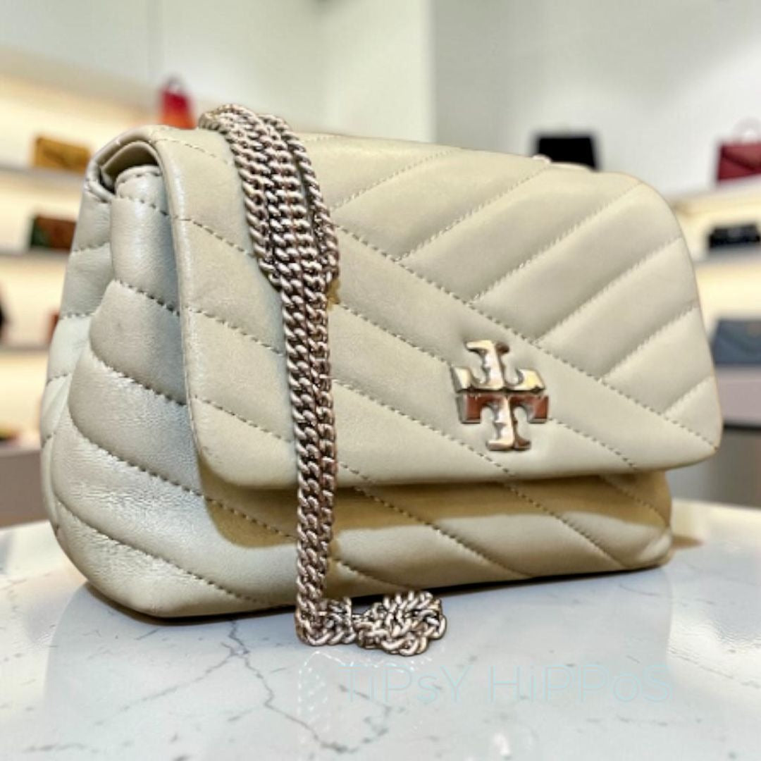 TORY BURCH SAGE GREEN AND SILVER KIRA CONVERTIBLE SHOULDER BAG