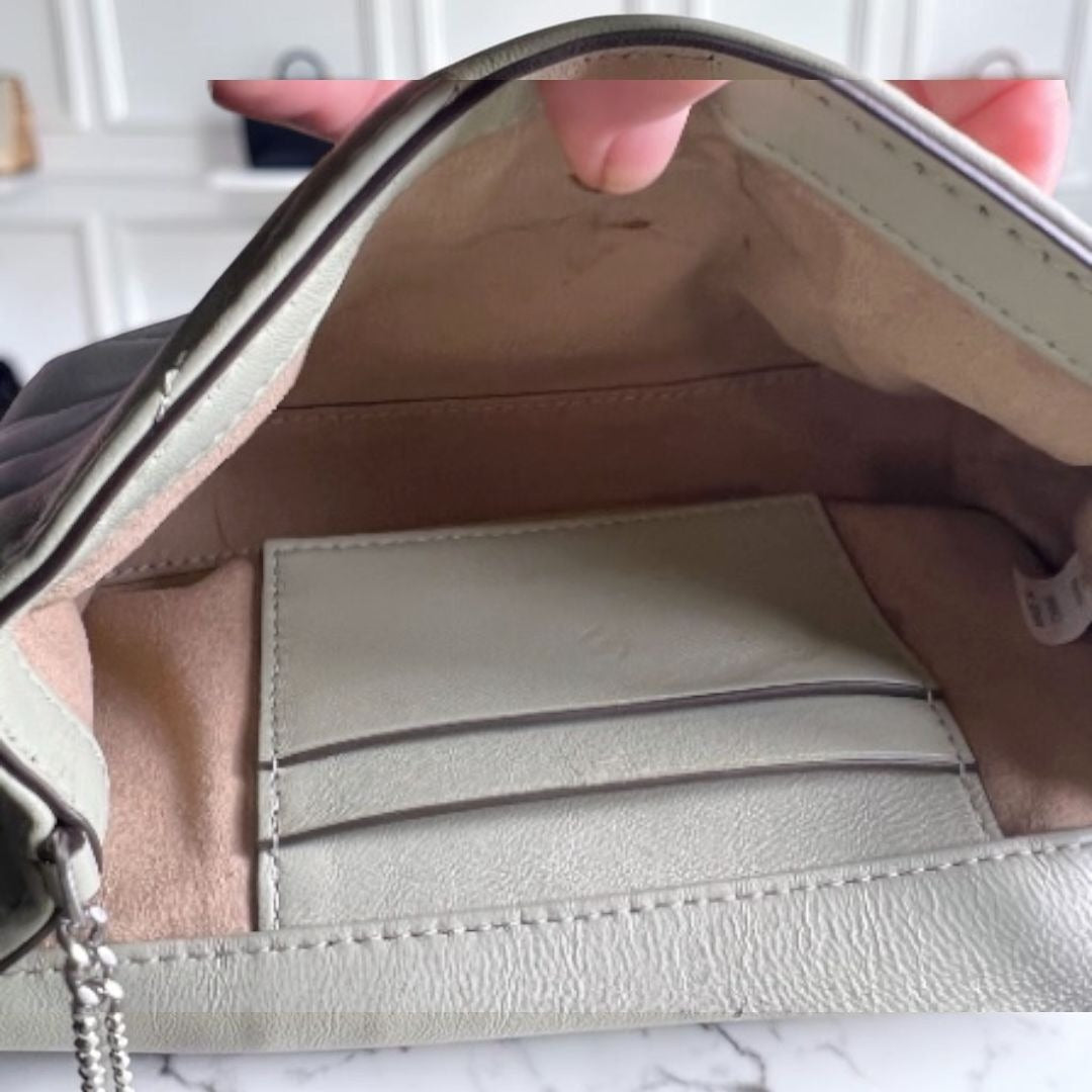 TORY BURCH SAGE GREEN AND SILVER KIRA CONVERTIBLE SHOULDER BAG