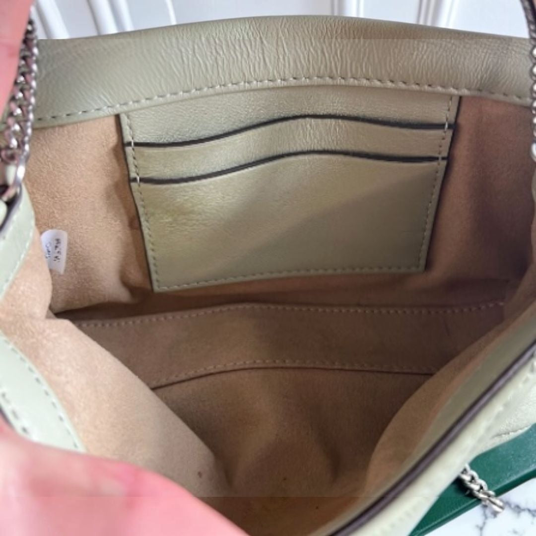 TORY BURCH SAGE GREEN AND SILVER KIRA CONVERTIBLE SHOULDER BAG