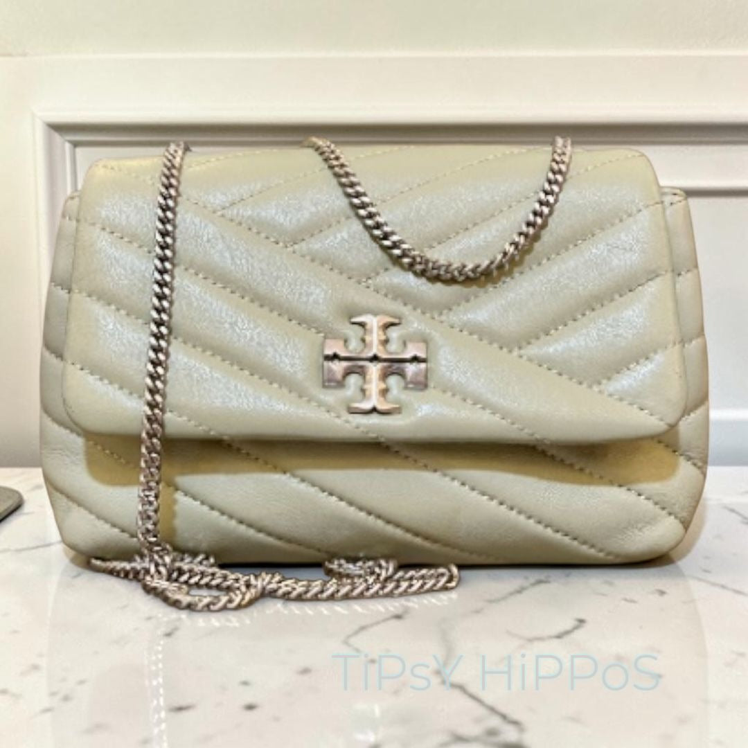 TORY BURCH SAGE GREEN AND SILVER KIRA CONVERTIBLE SHOULDER BAG