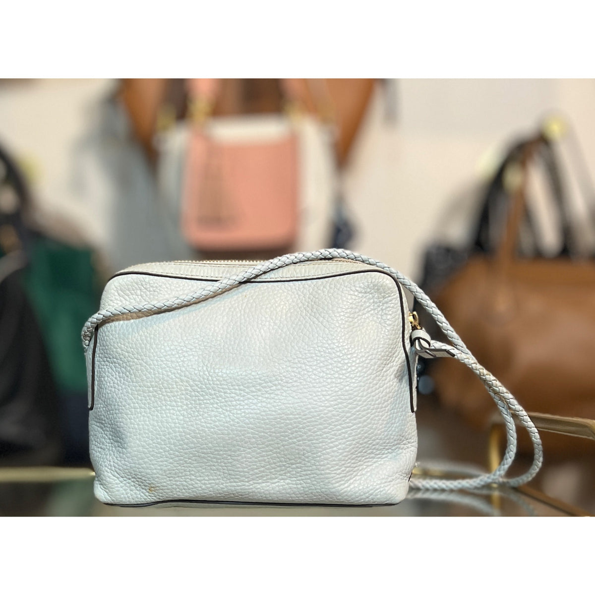 Adorable Tory Burch Baby Blue Leather McGraw with Ropped Strap