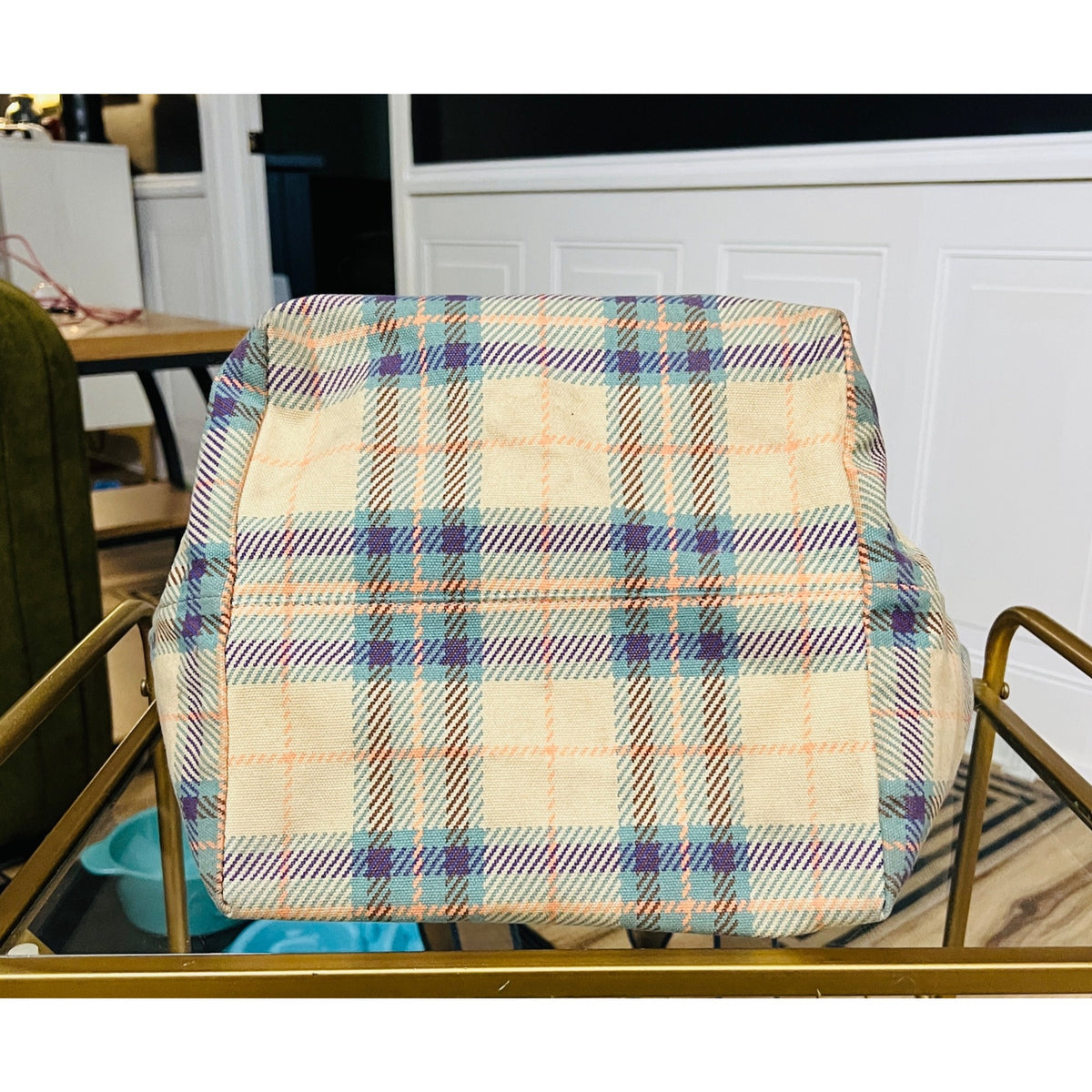 Tory Burch Plaid and Logo Reversable Carryall Shoulder Bag