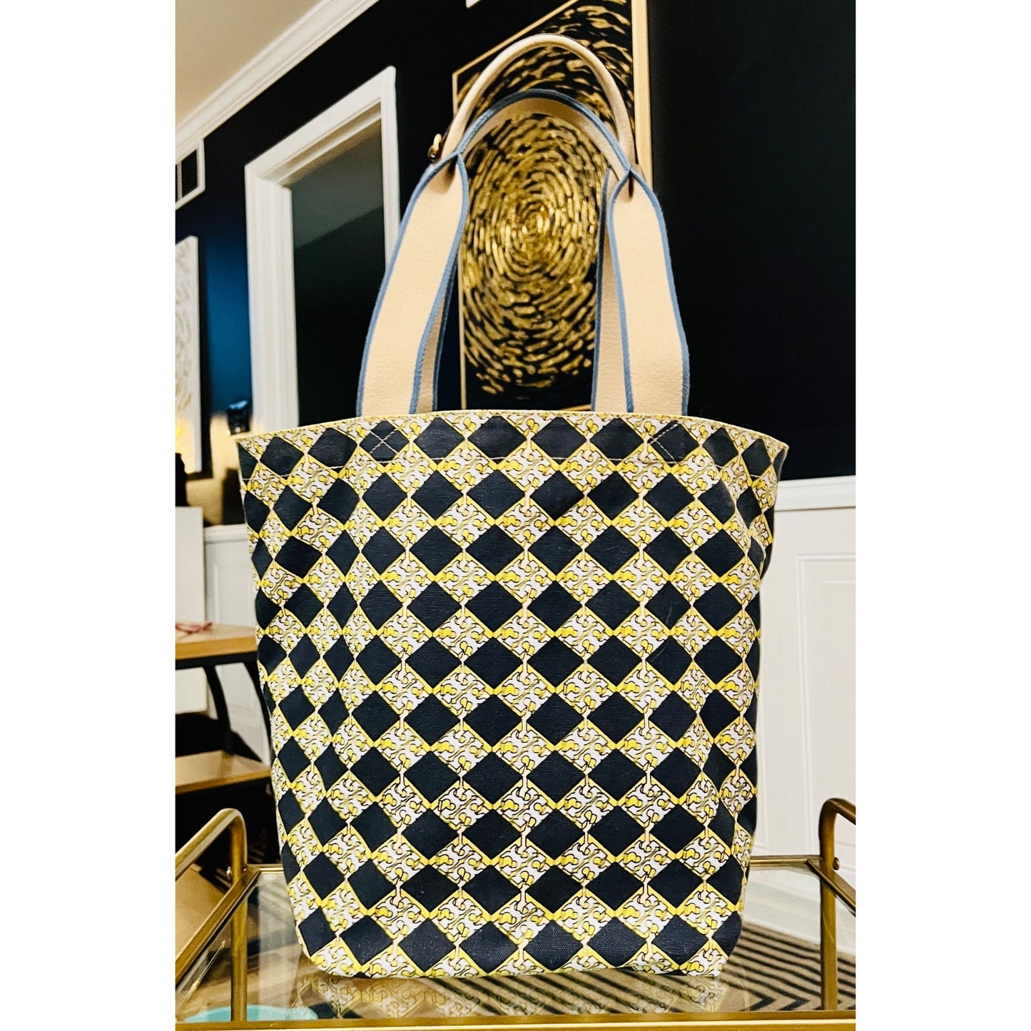 Tory Burch Plaid and Logo Reversable Carryall Shoulder Bag