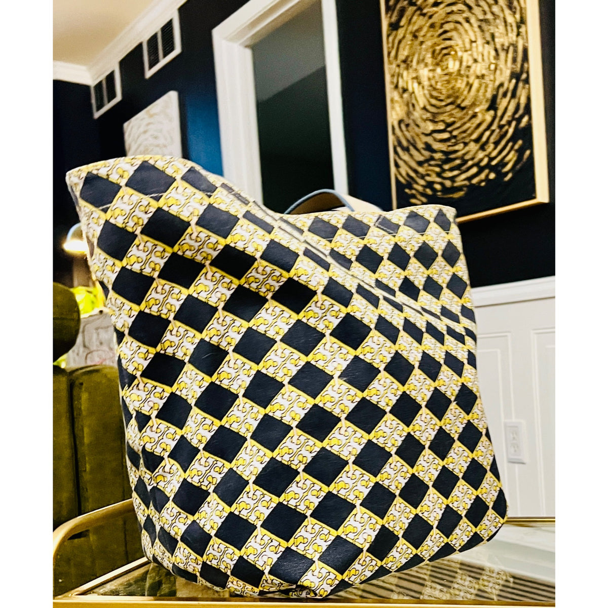 Tory Burch Plaid and Logo Reversable Carryall Shoulder Bag