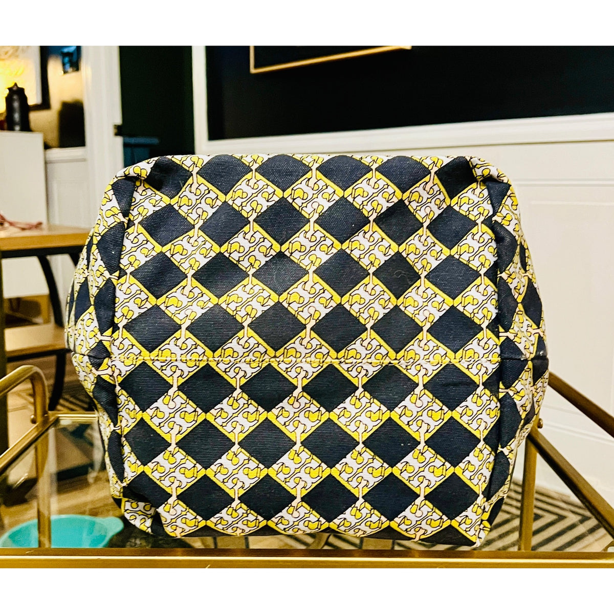 Tory Burch Plaid and Logo Reversable Carryall Shoulder Bag