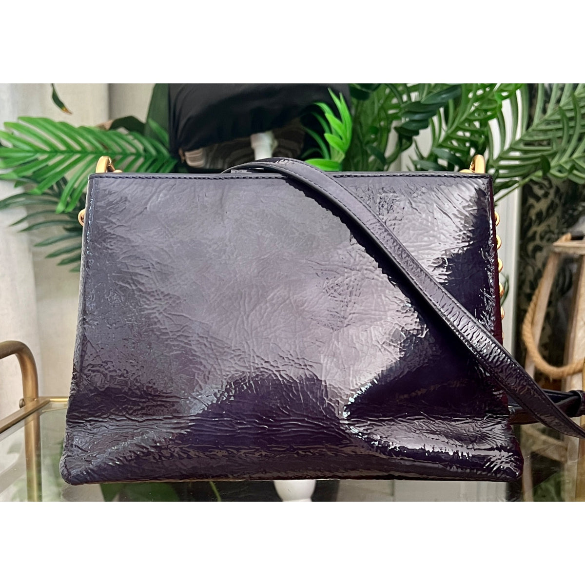 TORY BURCH BLUE CRINKLE LEATHER PRICELLA HANDBAG  ✺✺