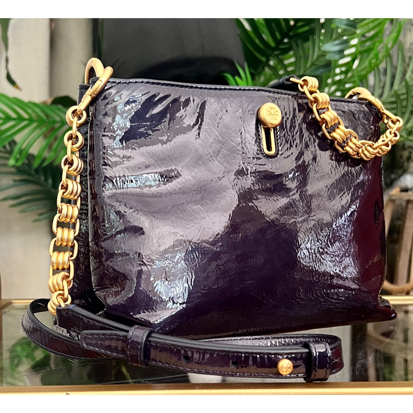 TORY BURCH BLUE CRINKLE LEATHER PRICELLA HANDBAG  ✺✺