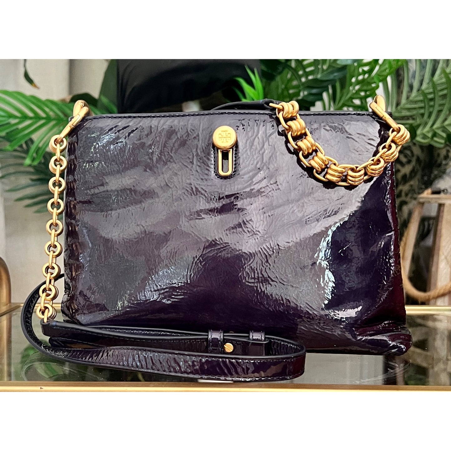 TORY BURCH BLUE CRINKLE LEATHER PRICELLA HANDBAG  ✺✺