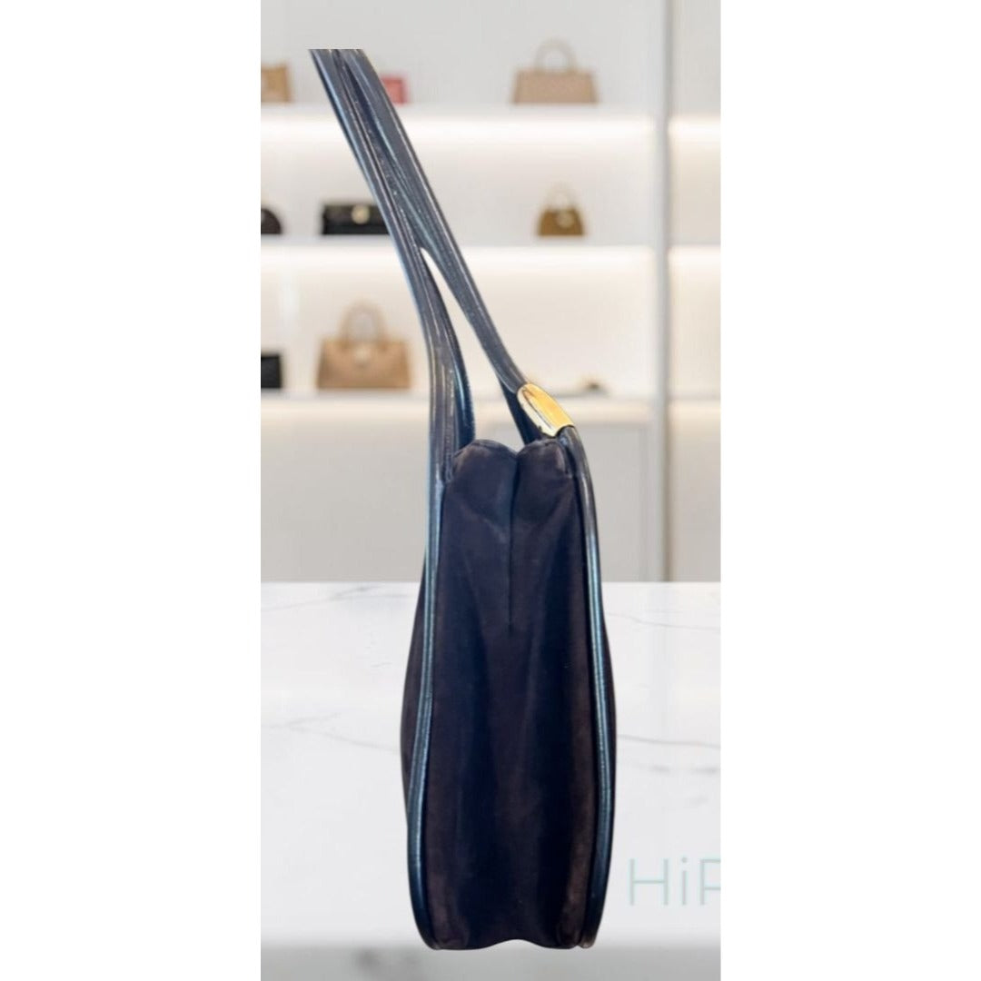Gucci Black & Brown Suede Shoulder Bag With Leather Trim & Double Handles