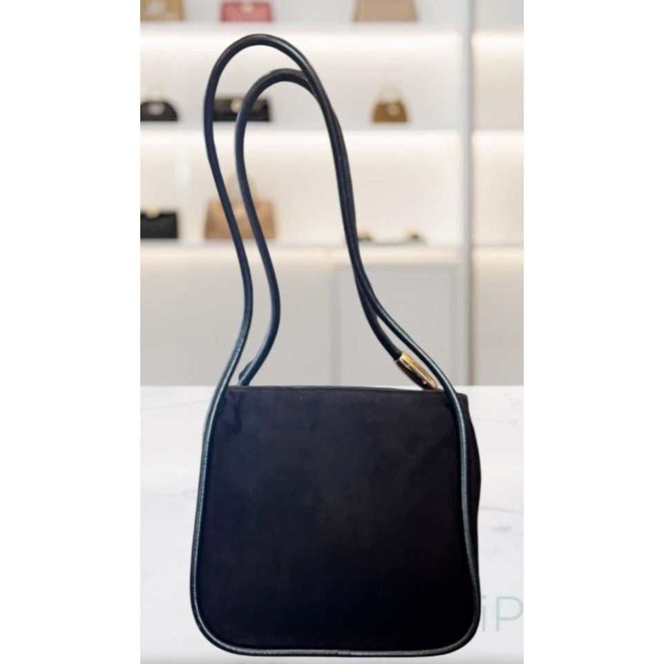 Gucci Black & Brown Suede Shoulder Bag With Leather Trim & Double Handles