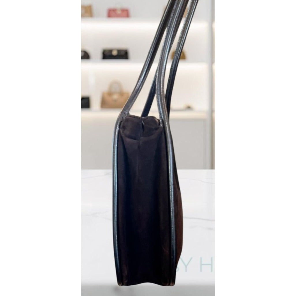 Gucci Black & Brown Suede Shoulder Bag With Leather Trim & Double Handles