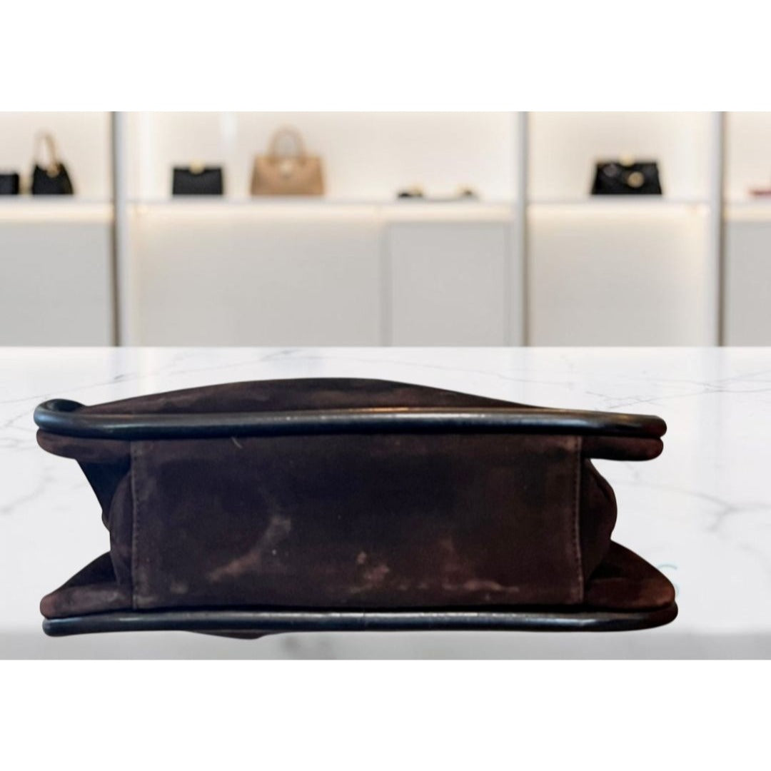 Gucci Black & Brown Suede Shoulder Bag With Leather Trim & Double Handles