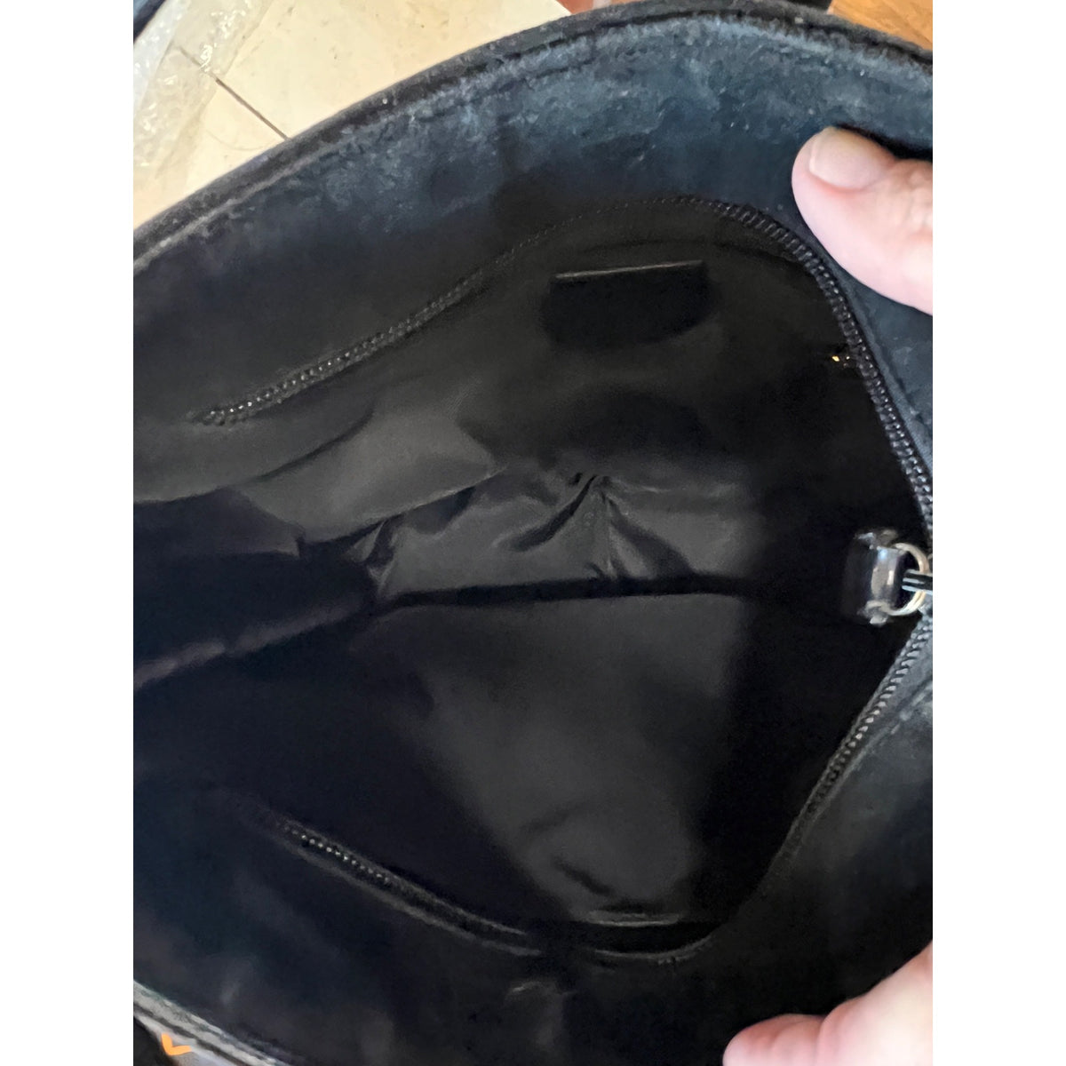 Gucci Black & Brown Suede Shoulder Bag With Leather Trim & Double Handles