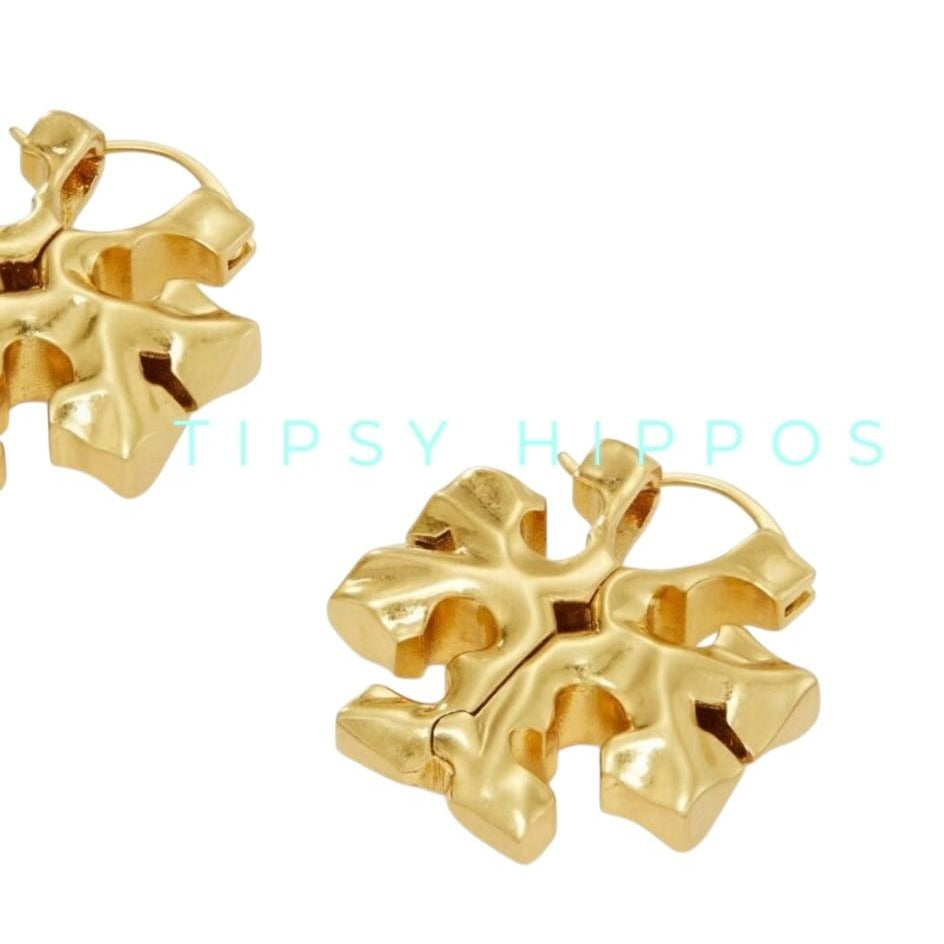 TORY BURCH GOLD ROXANNE HIDDEN LOGO HOOP EARRINGS