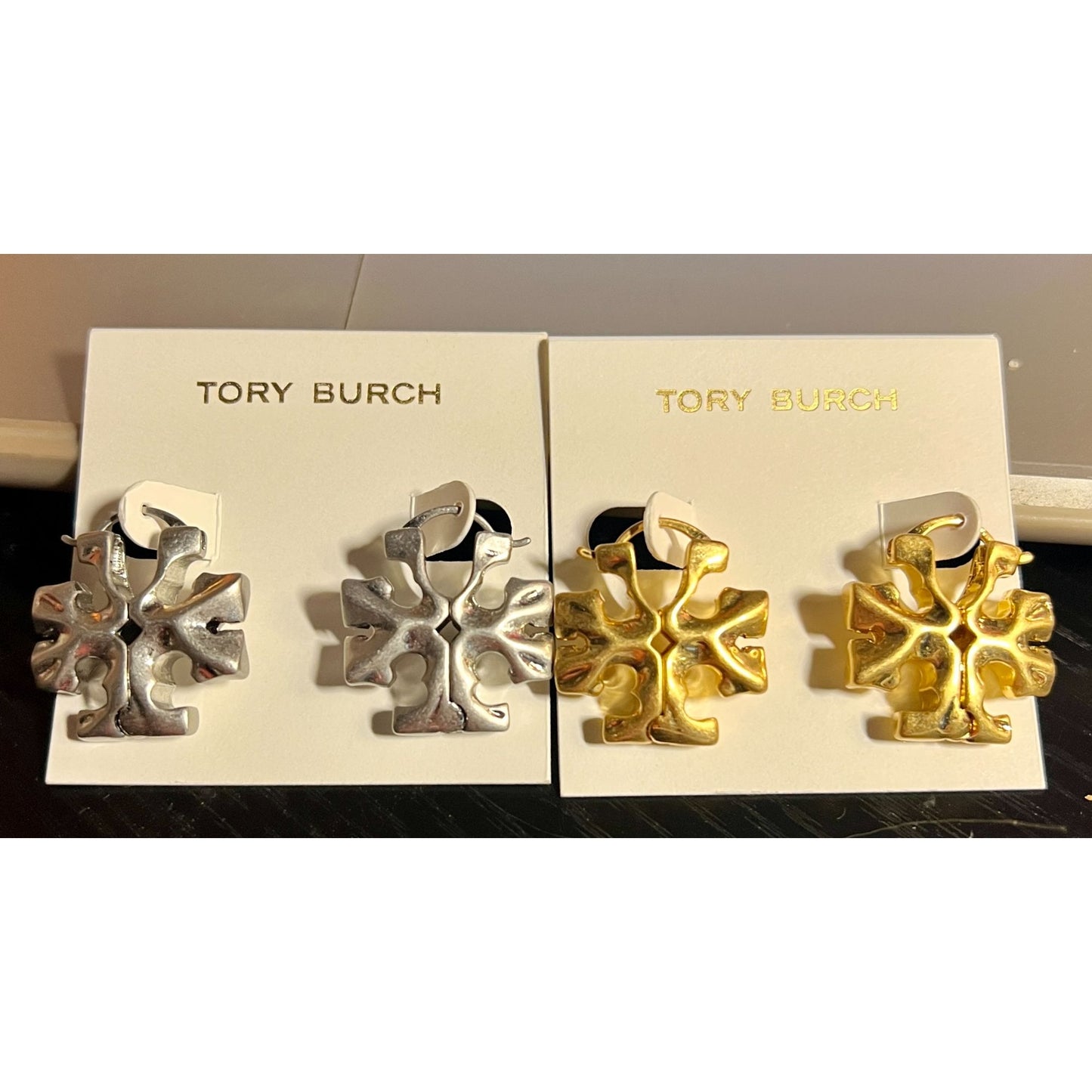 TORY BURCH GOLD ROXANNE HIDDEN LOGO HOOP EARRINGS