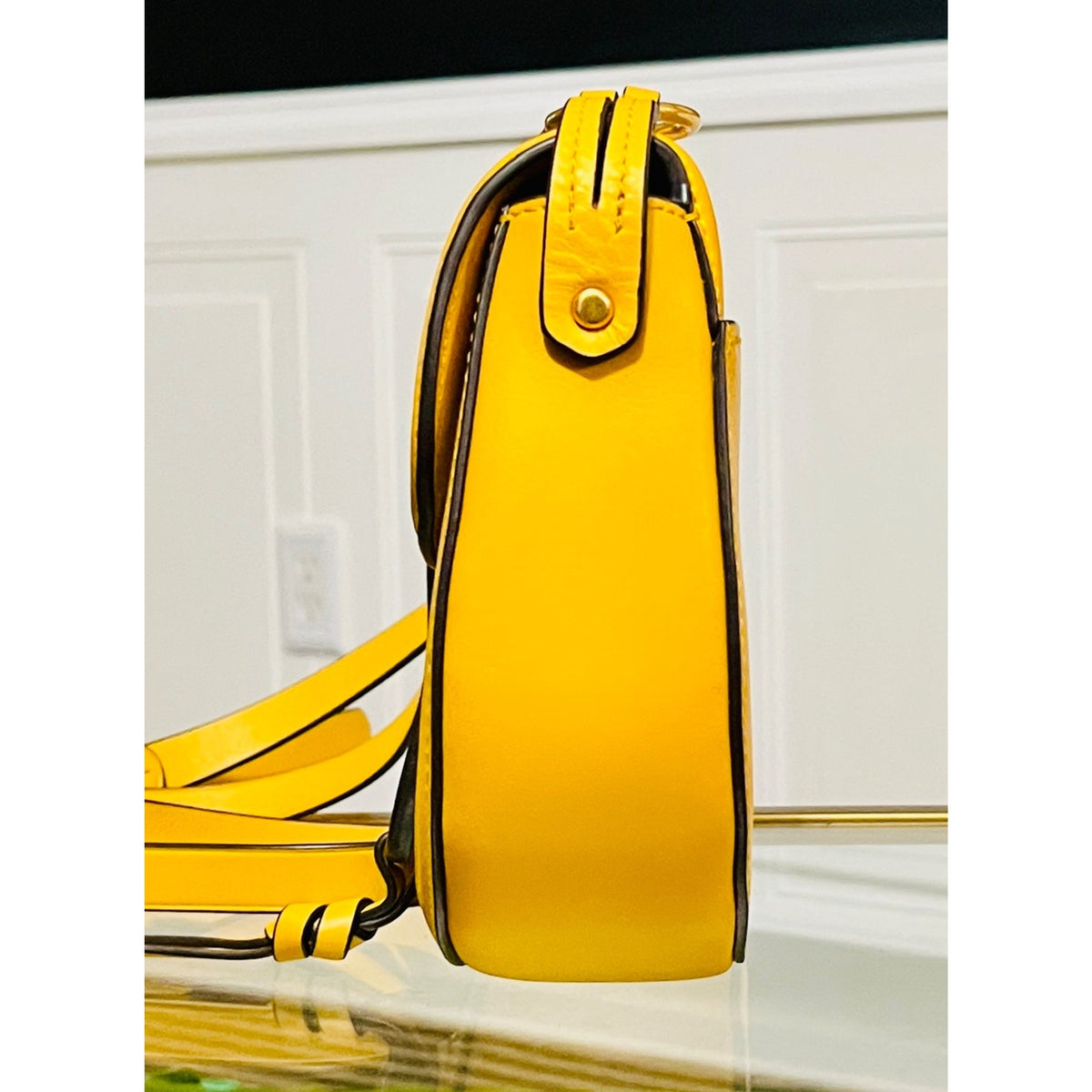 Tory Burch Miller Canvas & Leather Saddle Bag Yellow/Natural Crossbody