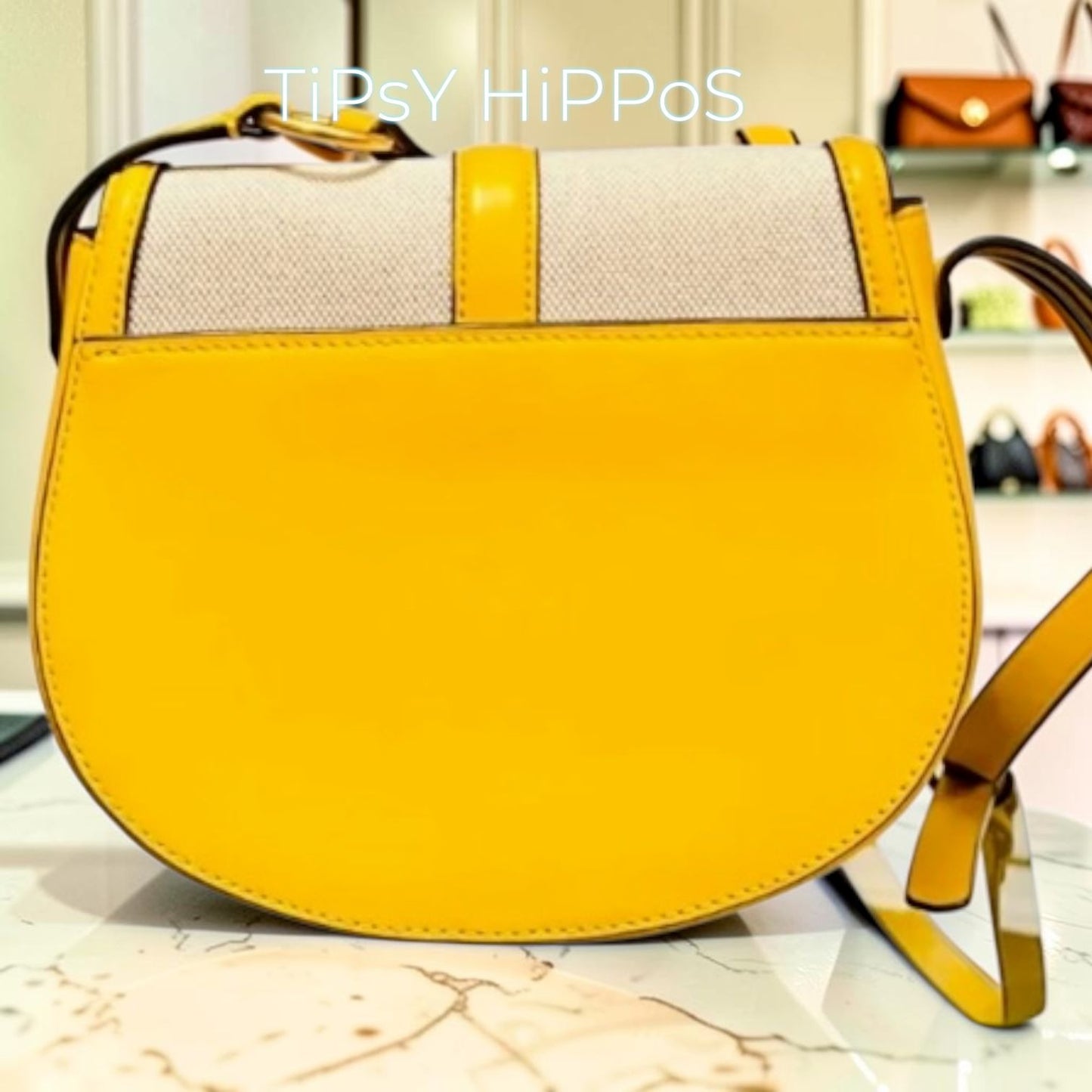 Tory Burch Miller Canvas & Leather Saddle Bag Yellow/Natural Crossbody