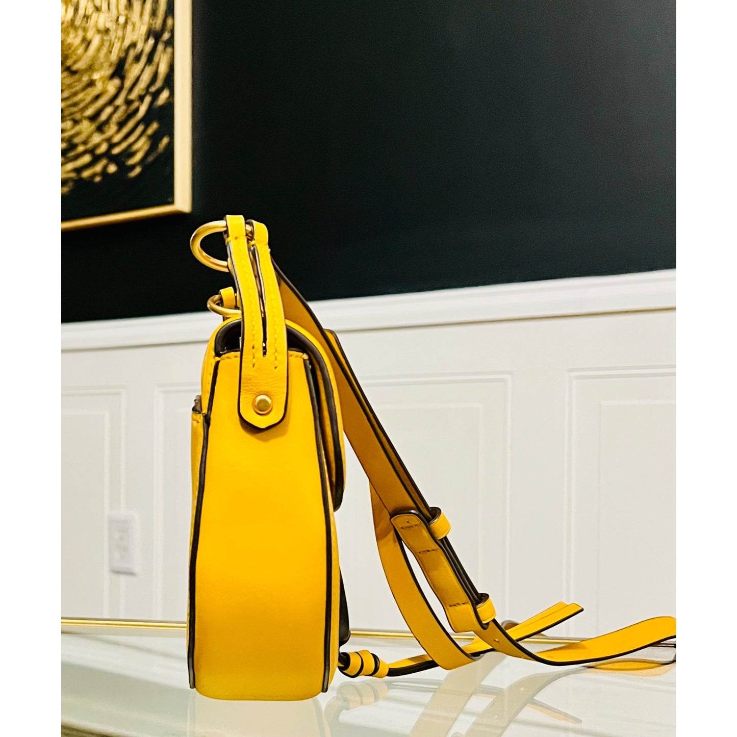 Tory Burch Miller Canvas & Leather Saddle Bag Yellow/Natural Crossbody