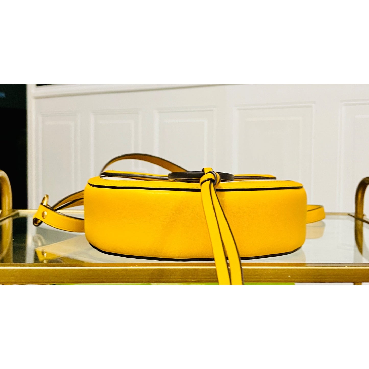 Tory Burch Miller Canvas & Leather Saddle Bag Yellow/Natural Crossbody