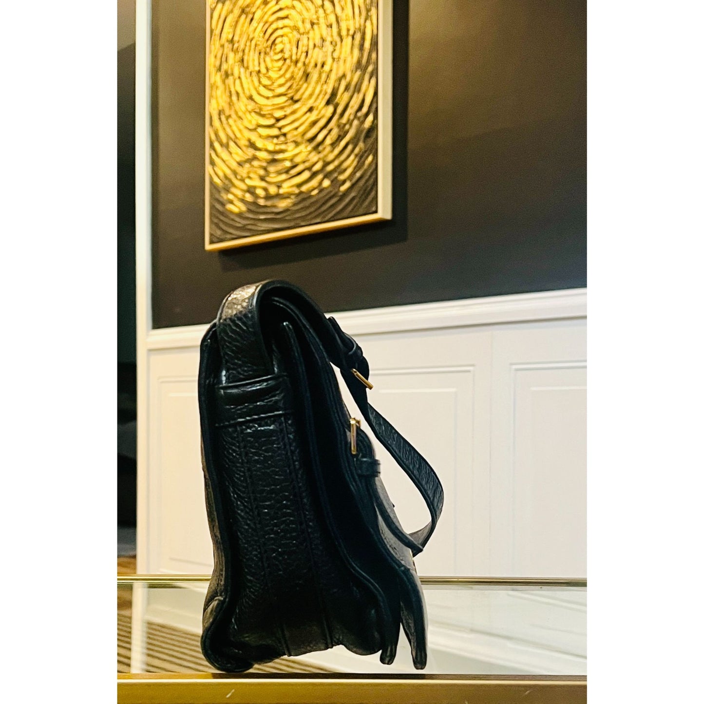 TORY BURCH BLACK LEATHER VINTAGE ROBINSON SHOULDER BAG WITH ADJUSTABLE STRAP