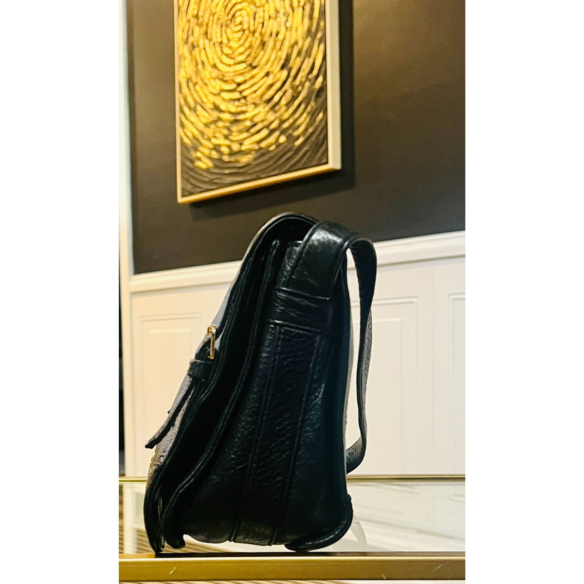 TORY BURCH BLACK LEATHER VINTAGE ROBINSON SHOULDER BAG WITH ADJUSTABLE STRAP