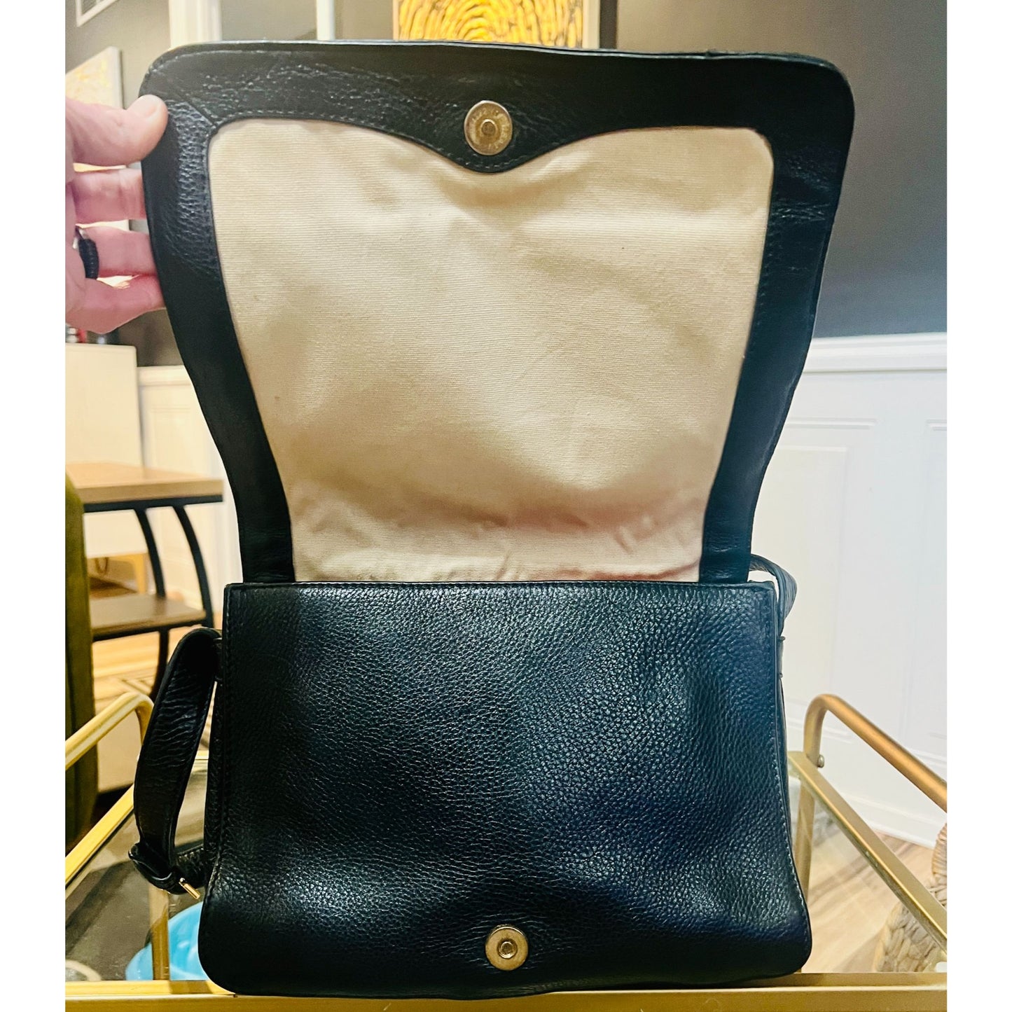 TORY BURCH BLACK LEATHER VINTAGE ROBINSON SHOULDER BAG WITH ADJUSTABLE STRAP