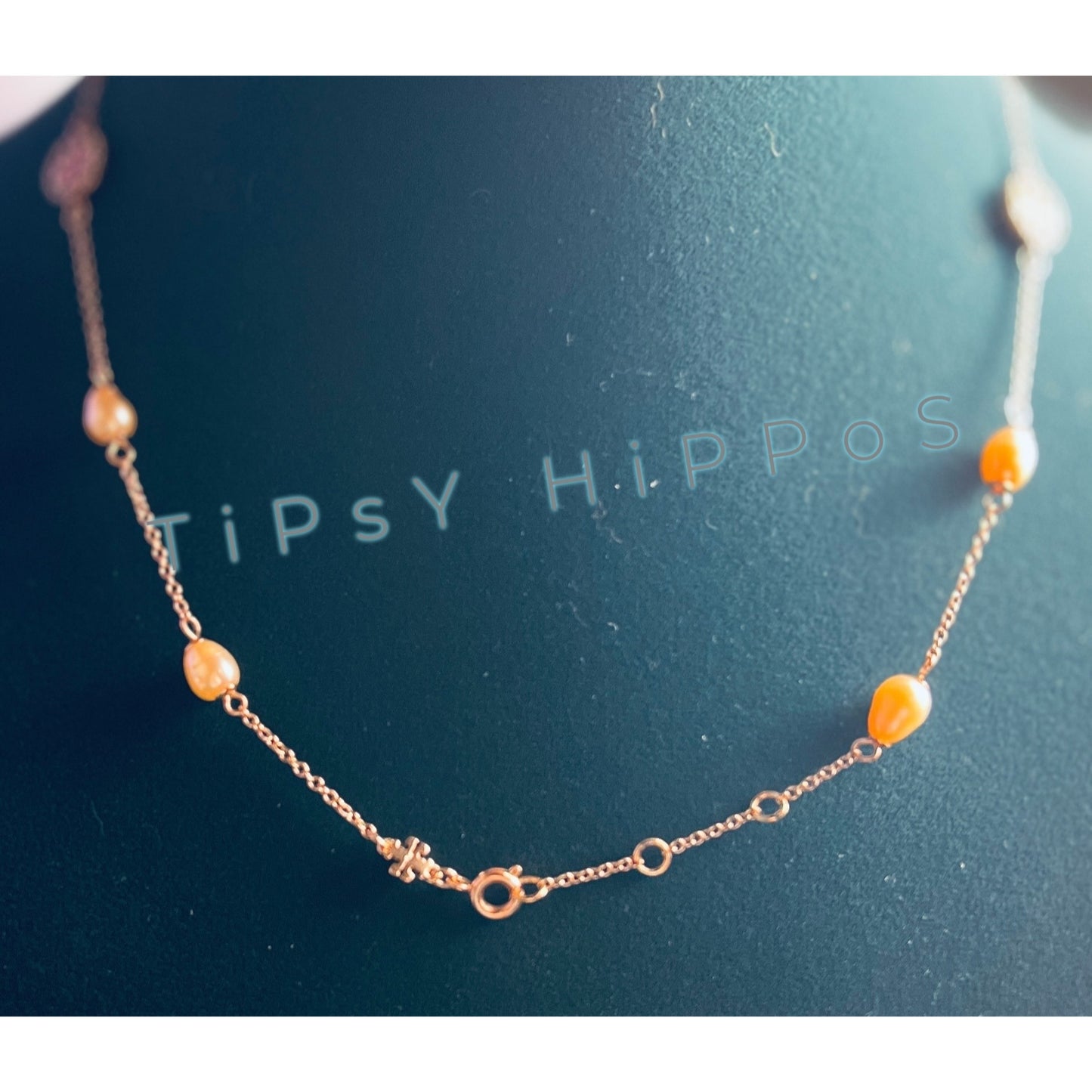 NEW!!  Tory Burch Rose Gold Miller Crystal Pave Logo and Pearl Necklace