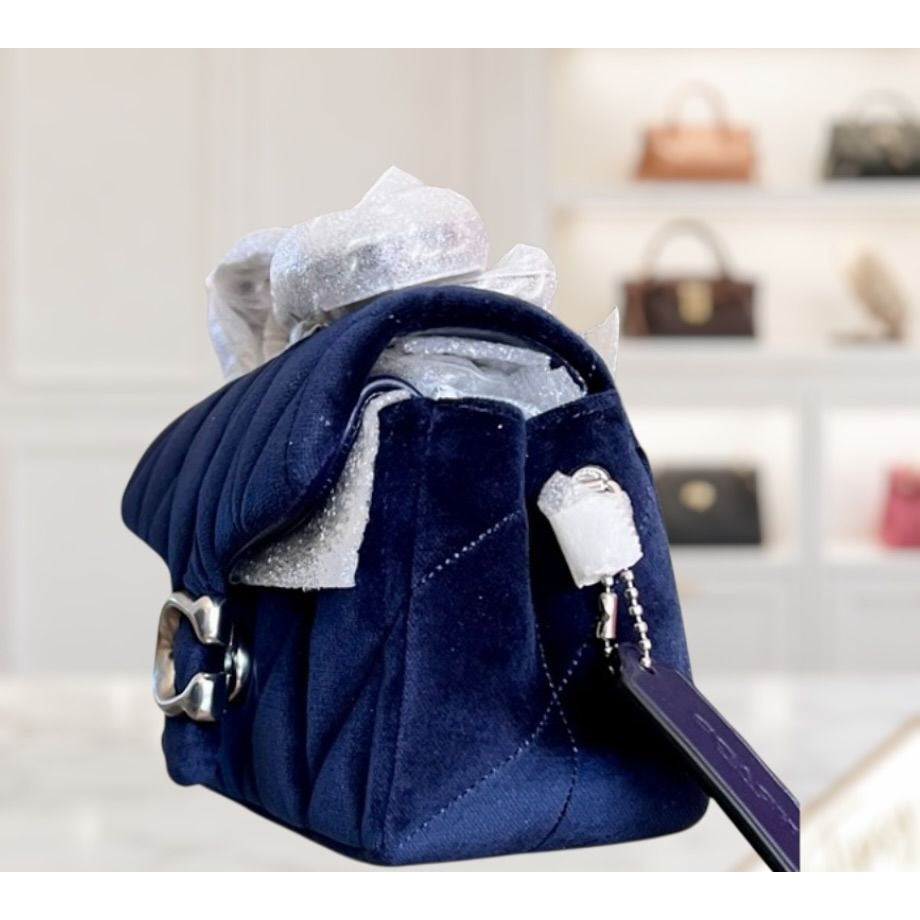 NEW WITH TAGS!! SOLD OUT!  AUTHENTIC Coach Blue Velvet Quilted Tabby 20.  (807A22P)