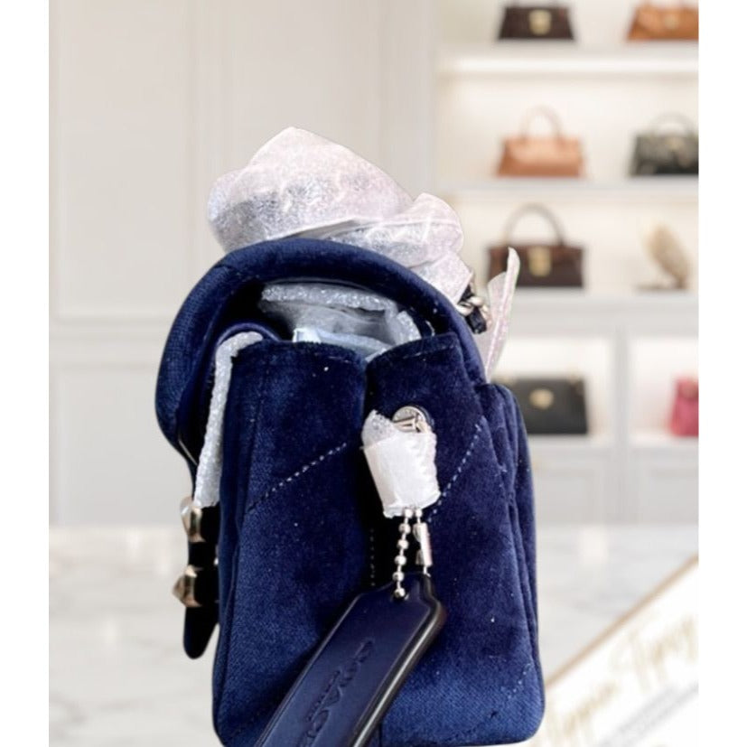 NEW WITH TAGS!! SOLD OUT!  AUTHENTIC Coach Blue Velvet Quilted Tabby 20.  (807A22P)