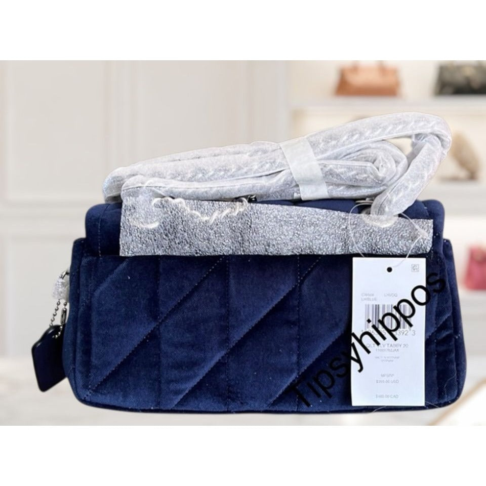 NEW WITH TAGS!! SOLD OUT!  AUTHENTIC Coach Blue Velvet Quilted Tabby 20.  (807A22P)
