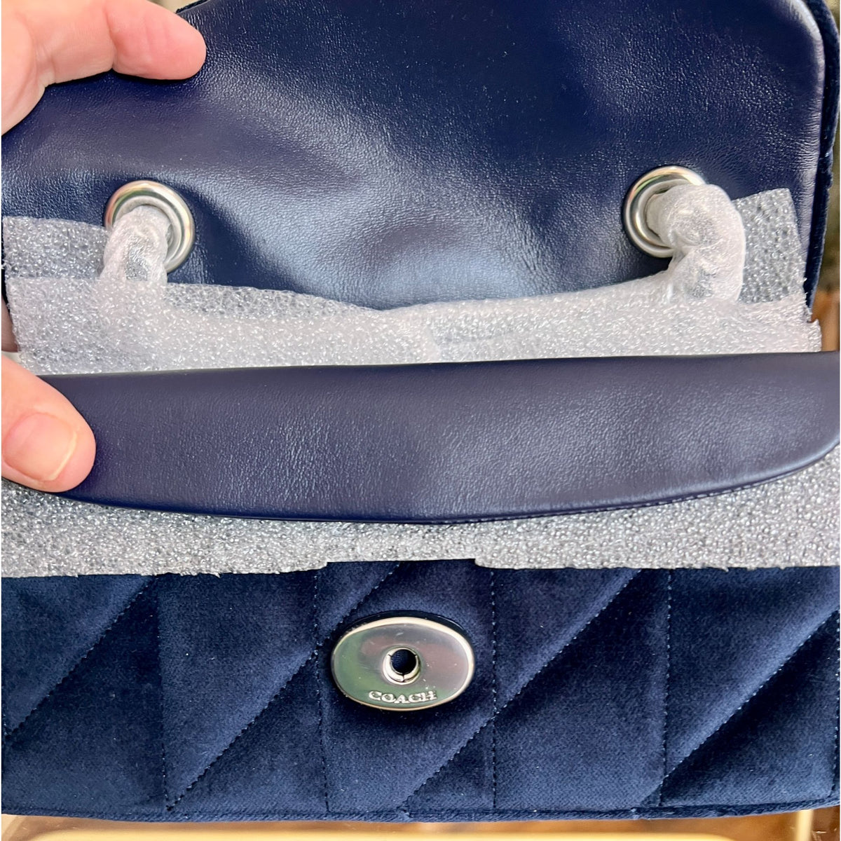 NEW WITH TAGS!! SOLD OUT!  AUTHENTIC Coach Blue Velvet Quilted Tabby 20.  (807A22P)