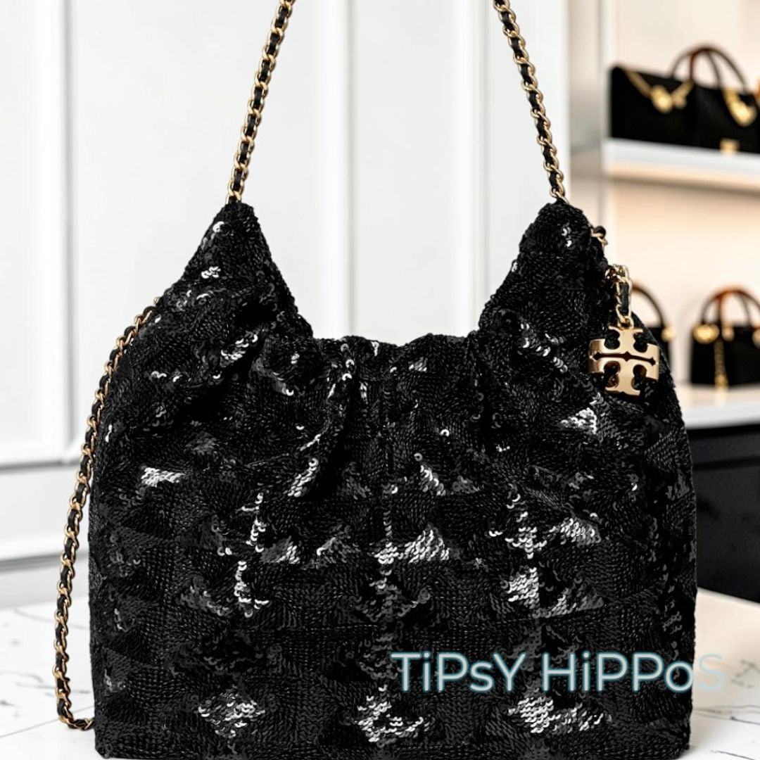 NEW!!  TORY BURCH FLEMING Black Sequin Hobo Bag/Crossbody  623T272P