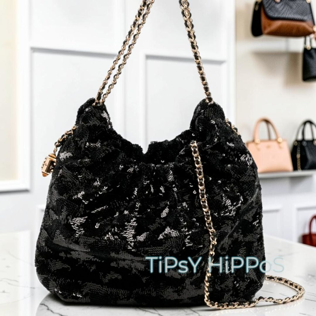 NEW!!  TORY BURCH FLEMING Black Sequin Hobo Bag/Crossbody  623T272P