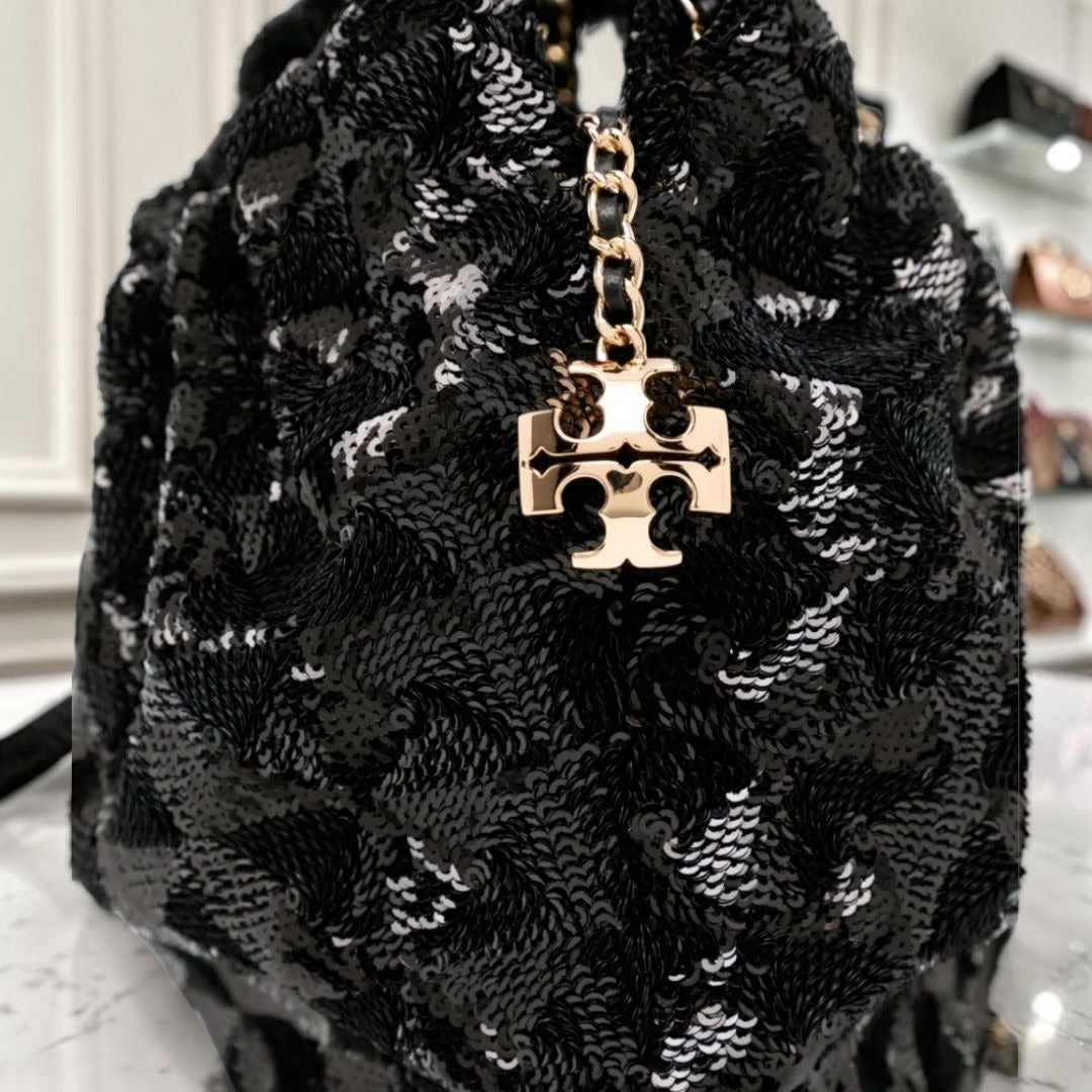 NEW!!  TORY BURCH FLEMING Black Sequin Hobo Bag/Crossbody  623T272P