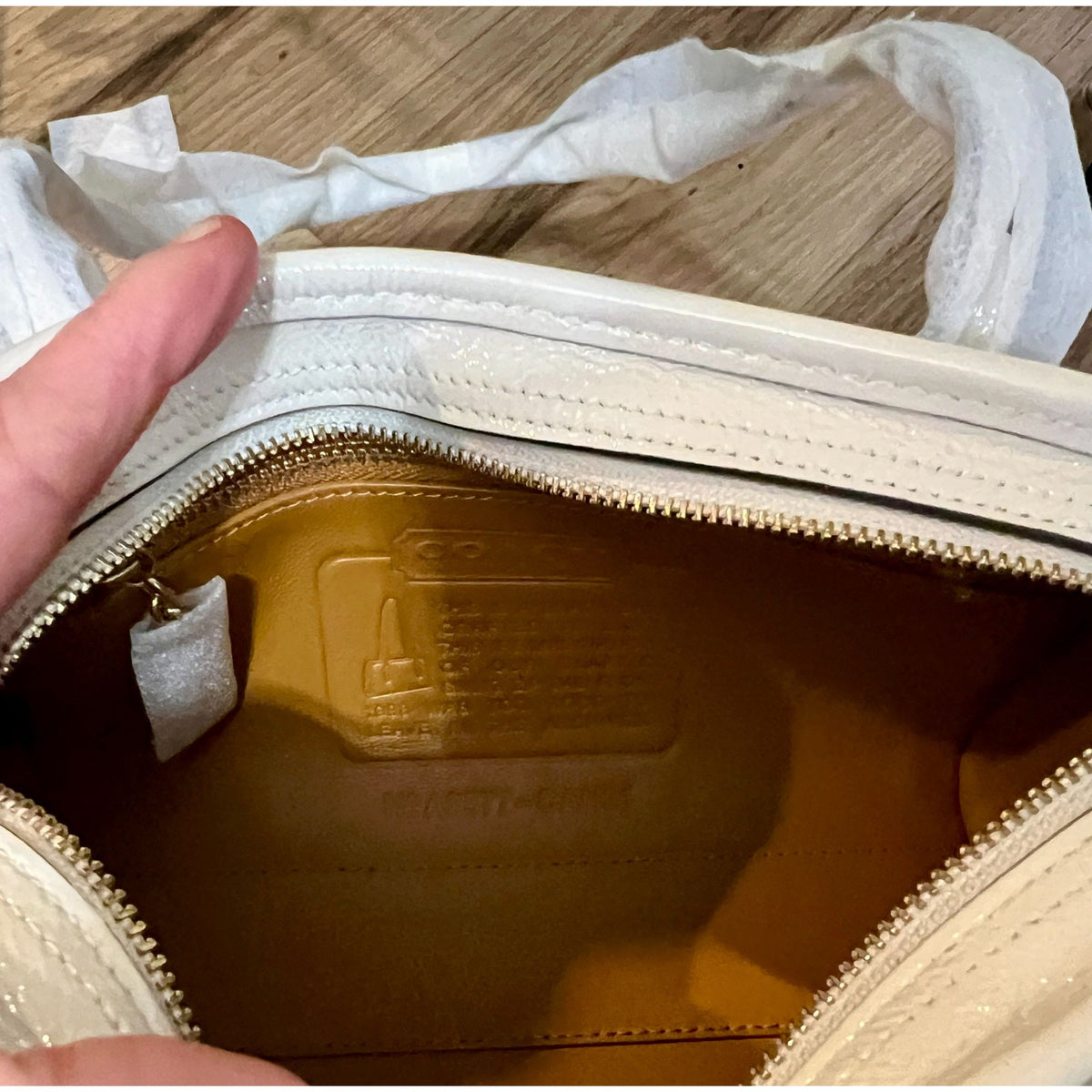Coach Chalk/Cream Crinkle Leather Swing Zip 20