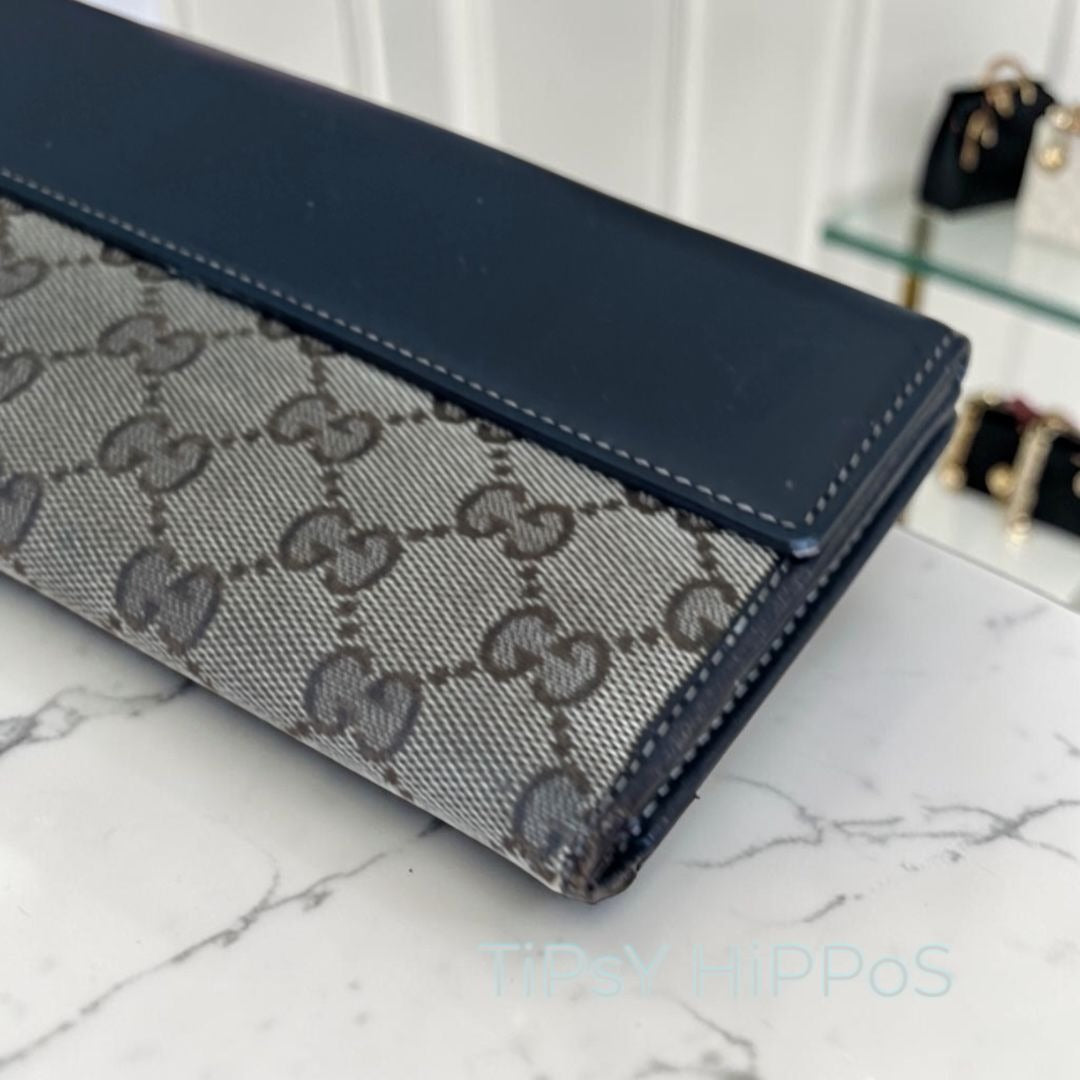 Gucci Brown GG Canvas & Leather Heart Clasp Wallet For Women