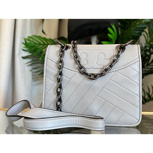 RARE!! Authentic Tory Burch Grey and Gun Metal Small Fleming Shoulder Bag