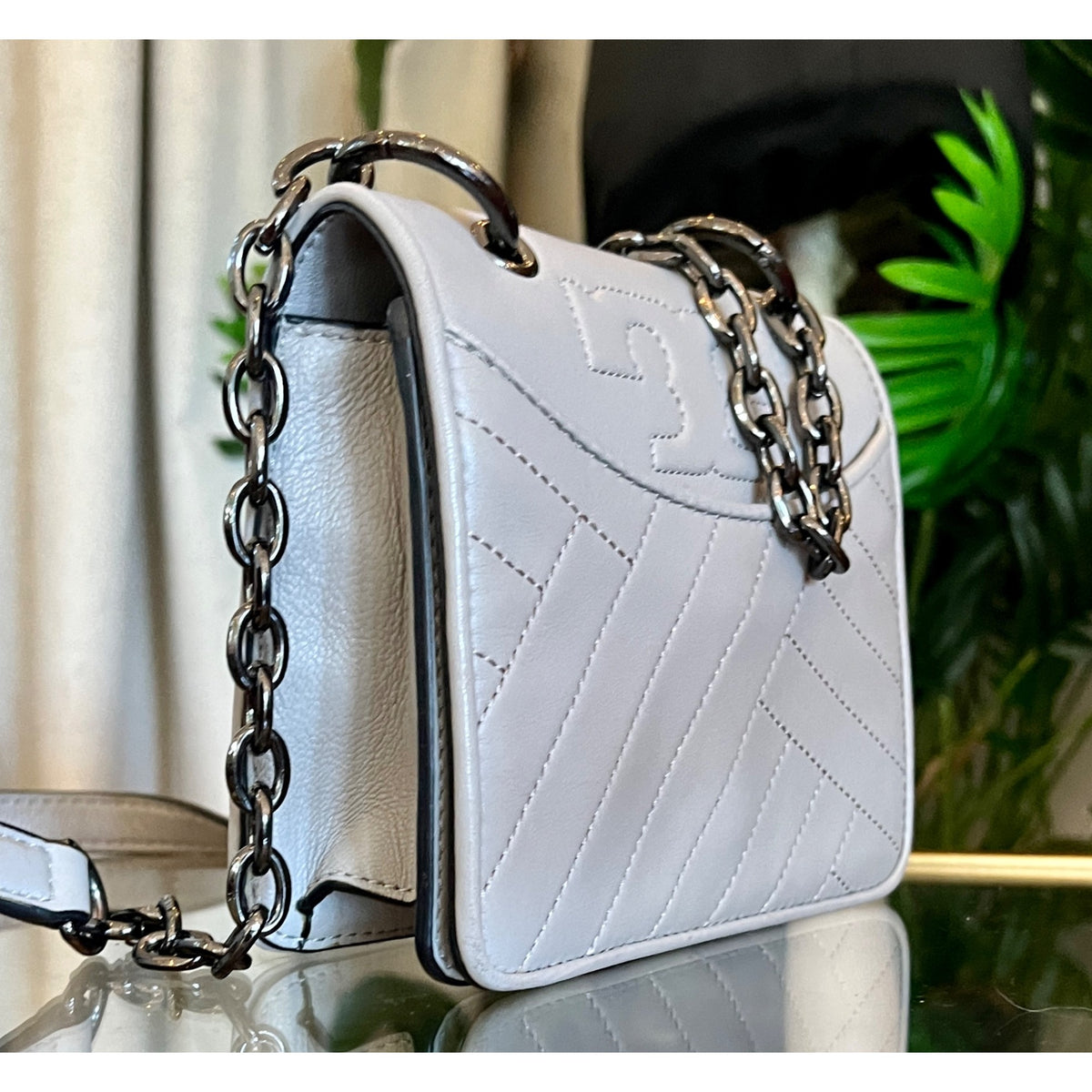 RARE!! Authentic Tory Burch Grey and Gun Metal Small Fleming Shoulder Bag