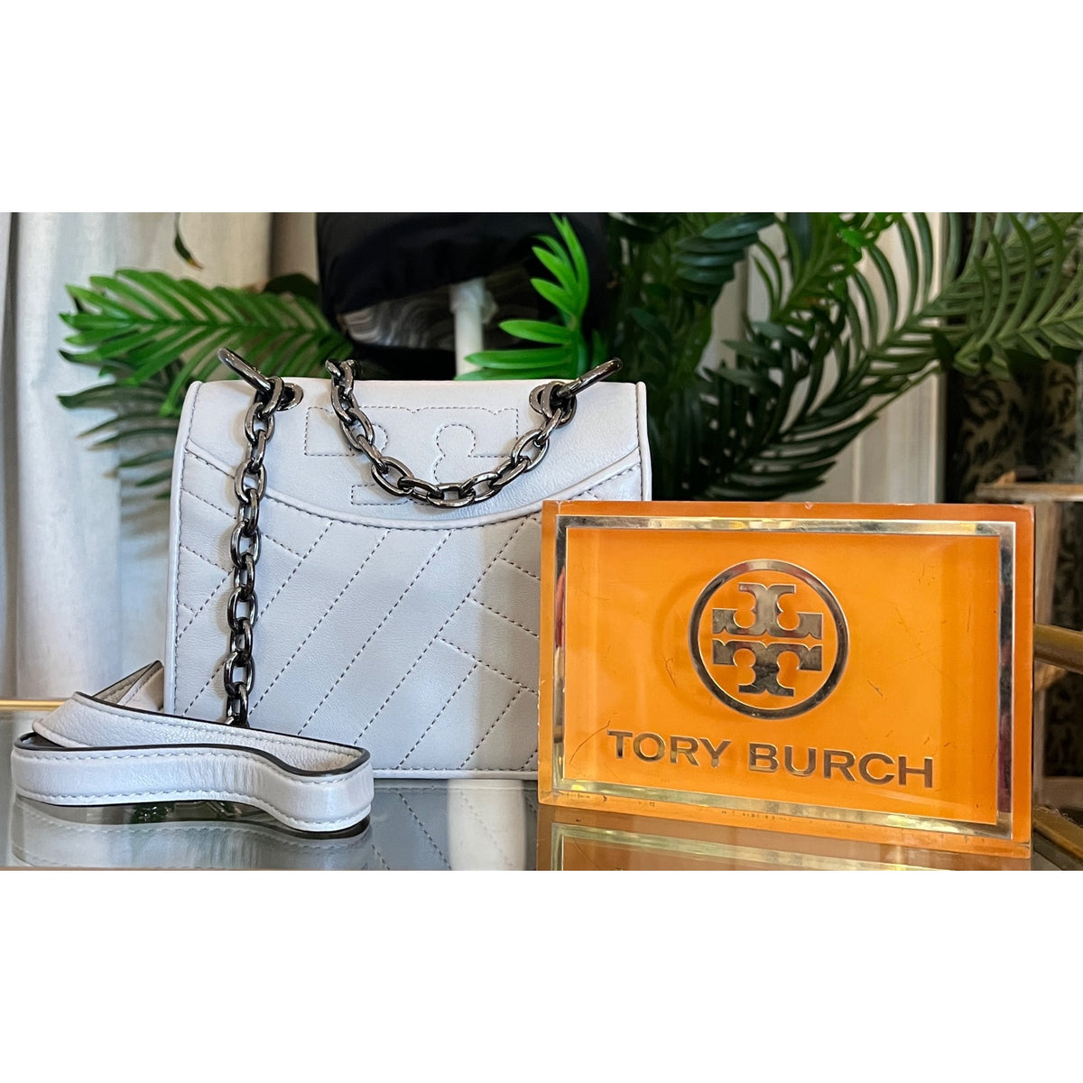 RARE!! Authentic Tory Burch Grey and Gun Metal Small Fleming Shoulder Bag