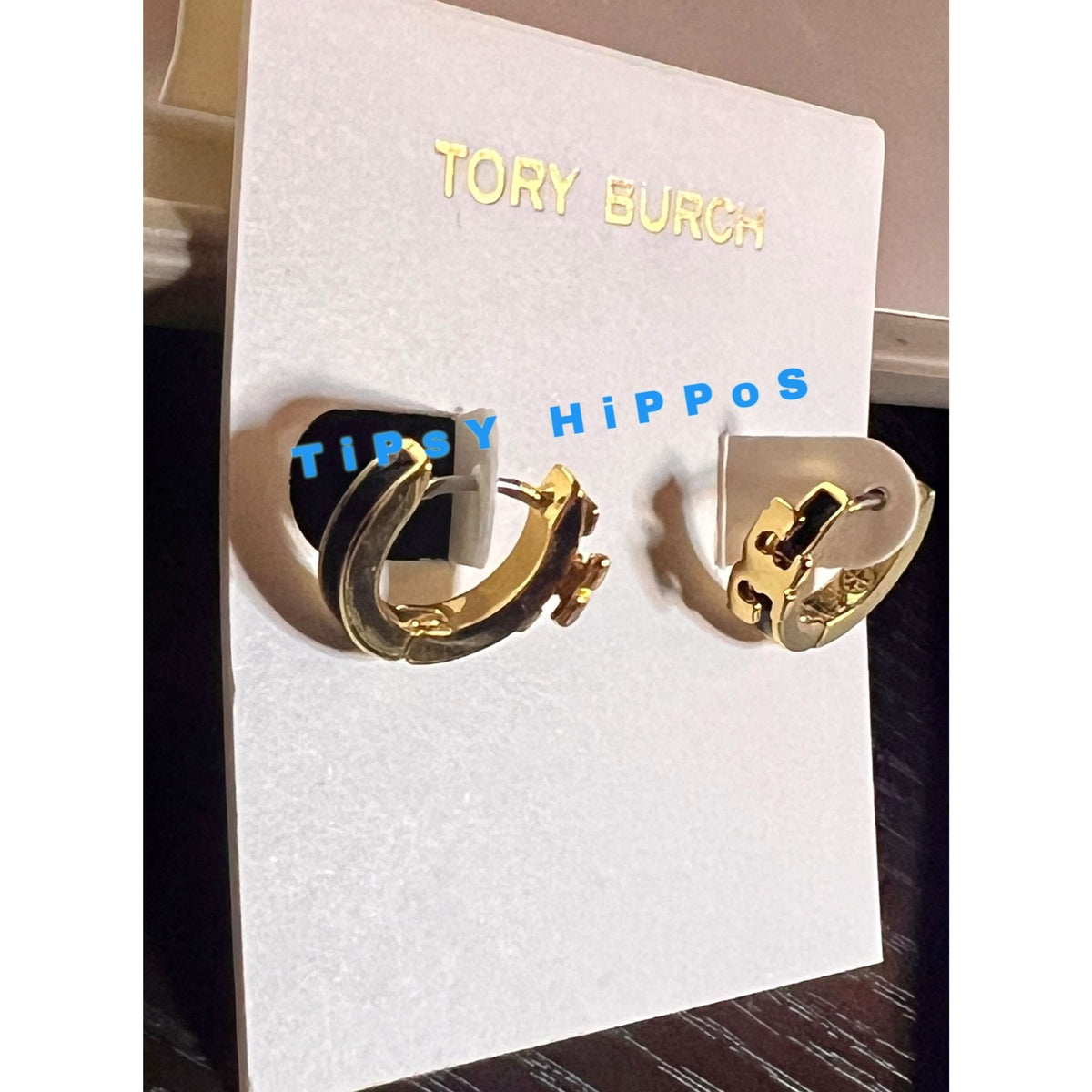Tory Burch Black & Gold Enamel Serif Bangle Bracelet