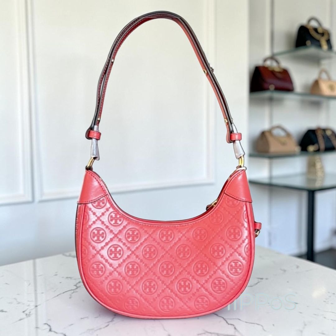 NEW!!!  AUTHENTIC TORY BURCH CORAL CRUSH MONOGRAM CRESENT HANDBAG