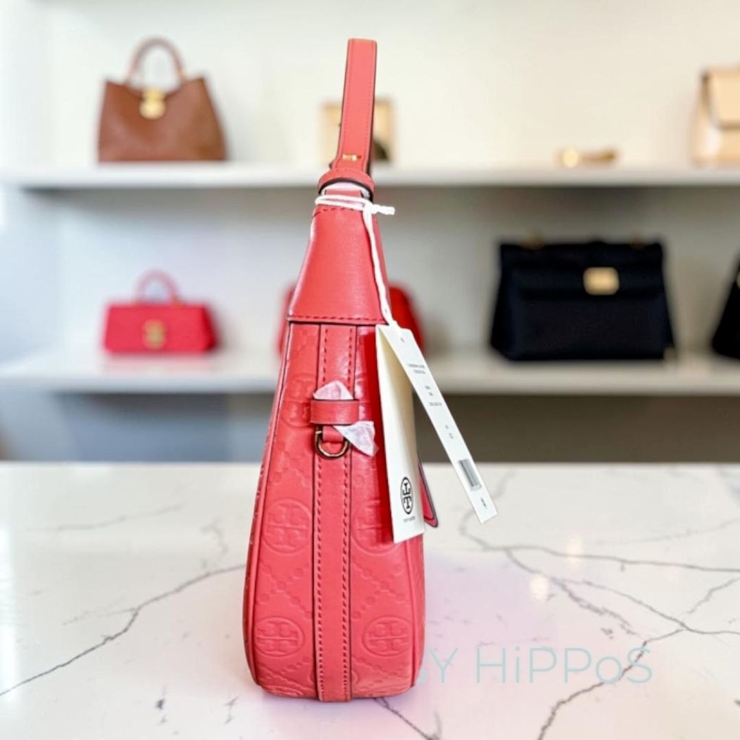 NEW!!!  AUTHENTIC TORY BURCH CORAL CRUSH MONOGRAM CRESENT HANDBAG