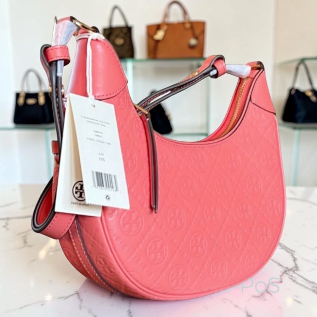 NEW!!!  AUTHENTIC TORY BURCH CORAL CRUSH MONOGRAM CRESENT HANDBAG