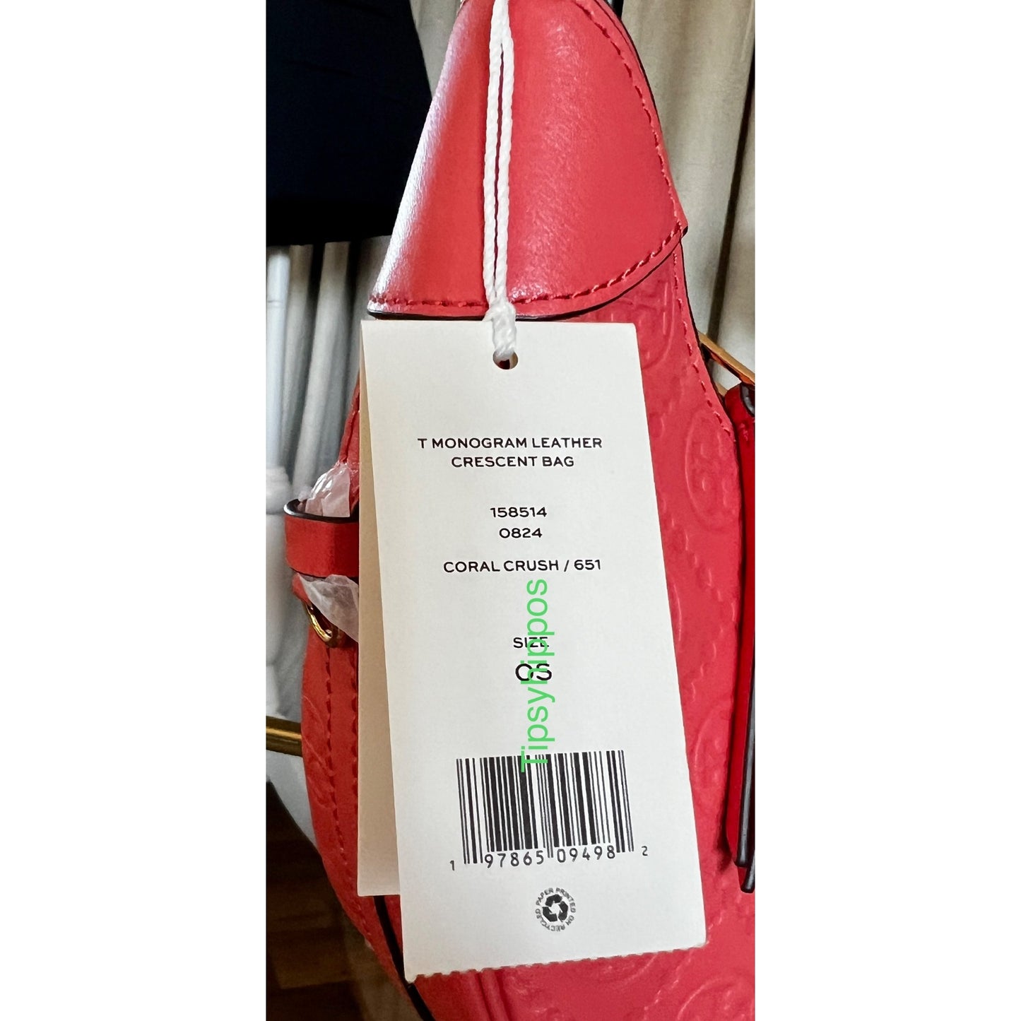 NEW!!!  AUTHENTIC TORY BURCH CORAL CRUSH MONOGRAM CRESENT HANDBAG