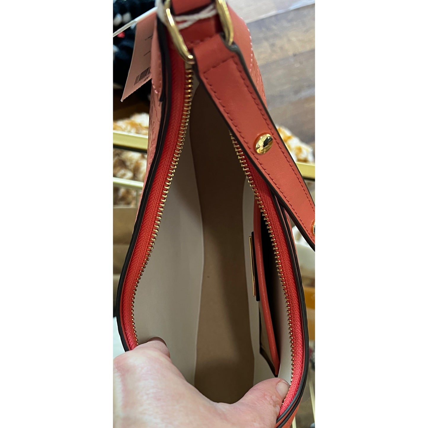 NEW!!!  AUTHENTIC TORY BURCH CORAL CRUSH MONOGRAM CRESENT HANDBAG