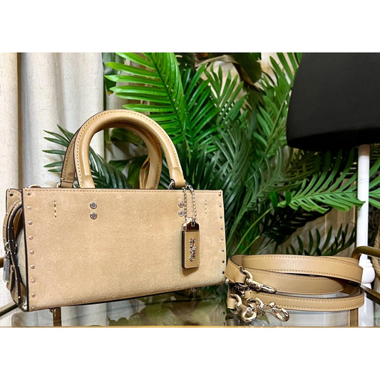 NEW! Coach Rogue 26 Tan Suede Leather Handbag WITH COA