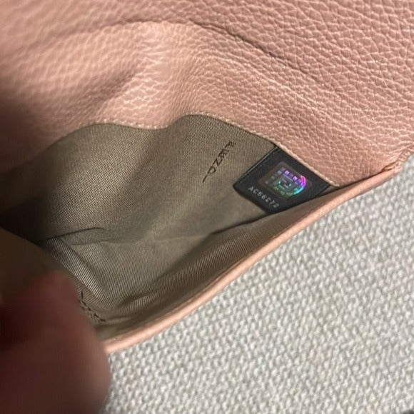 Fendi Zucca Canvas & Leather Bifold Wallet In PINK & Brown With Snap Closure & Interior Compartments