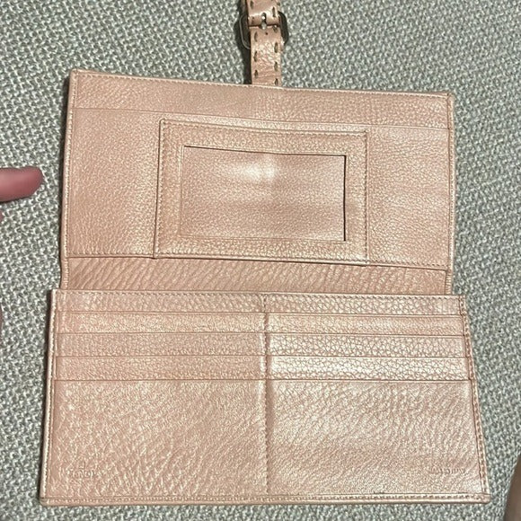 Fendi Zucca Canvas & Leather Bifold Wallet In PINK & Brown With Snap Closure & Interior Compartments