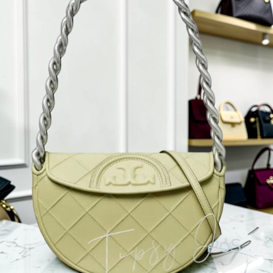 Stunning!!  RareTory Burch Olive Fleming Crescent Shoulder Bag- NWT